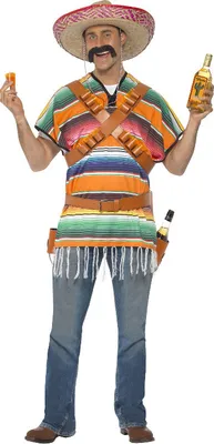 Produktbild von Tequila Shooter Herrenkostüm, mit Poncho, Patronengürtel, Gürtel und Flaschen-Holster