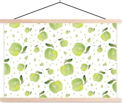 Produktbild von MuchoWow® Textilposter Äpfel - Grün - Muster 120x80 cm mit holzfarbenen Rahmen - Aufhängeset