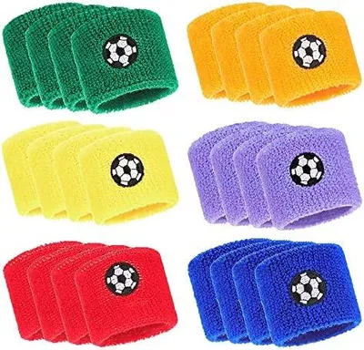 Produktbild von mizikuu 24 Stück Kinder Sport Armbänder, Schweißband Fussball Schweißbänder Handgelenk Sport Wristbands Absorbierende für Fußball Basketball, Leichtathletik 6 Farben