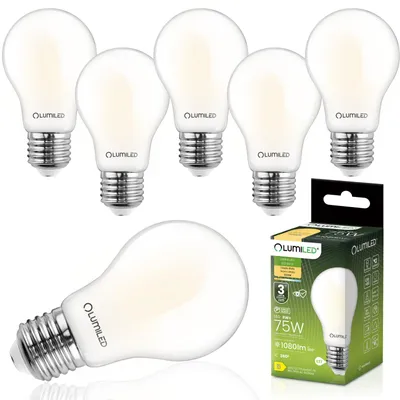 Produktbild von LUMILED LED Lampe E27 A60 8W ersetzt 75W 1080lm 3000K Warmweiß Filament 360° Abstrahlwinkel Milchglas Nicht Dimmbar Classic Tropfenform Energiesparlampe Leuchtmittel 6er Pack