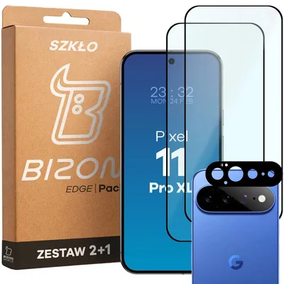 Produktbild von 2x Gehärtetes Glas + Kameraschutz für Google Pixel 11 Pro XL, Bizon Glass Edge Pack, Schwarz
