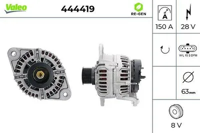 Produktbild von VALEO 444419 Lichtmaschine Generator LiMa 150A 28V für VOLVO FH 16 FH II FH FH 16 II