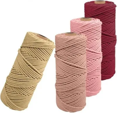 Produktbild von 2 mm Makramee-Kordel, 4 Stück Makramee-Seil, Naturgarn, Baumwollkordel, DIY-Kordeln für Wandbehänge