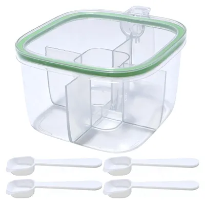 Gewürzbox, 4 Fächer, transparent, mit Deckel und Löffeln