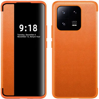 Obrázek produktu pro Pouzdro pro Xiaomi 13 Pro tenkéPolyuretankožené klopové pouzdro s okénkem pro zobrazení Pomerančový