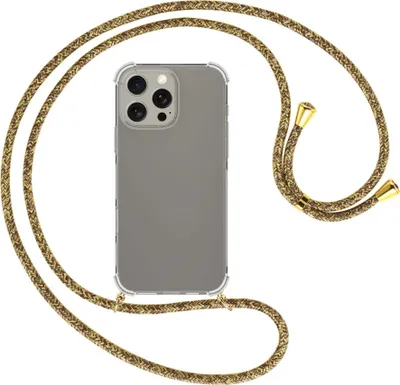 Produktbild von Handykette Backcover-Schutzhülle mit Band (Metall goldfarben) für iPhone 16 Pro Max - braun+beige