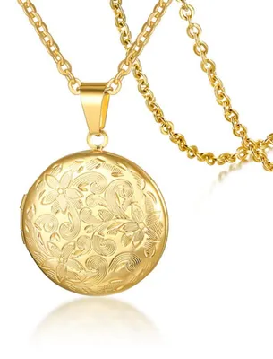 Produktbild von Rundes Medaillon mit Foto: Kette aus Edelstahl gold