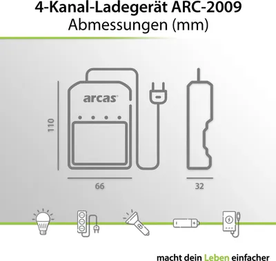 Produktbild von Arcas 207 22009, Nickel-Metallhydrid (NiMH), AA, AAA, 4 Stück(e), Akkus/Batterien enthalten
