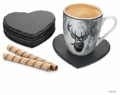 Produktbild von 6x Schieferplatte Herz 15x15cm Glas-Untersetzer Servierplatte Snacks, KI-generiertes Bild