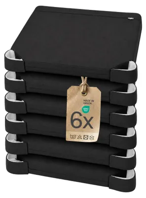 Produktbild von Sitzkissen Stuhlkissen Indoor & Outdoor 6er Set 40x40 cm - Schwarz - etérea Ella Stuhl Kissen Auflage