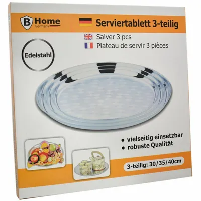 Produktbild von 3-teilig Gastronomie Serviertablett aus rostfreiem Edelstahl rund Ba-34359