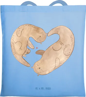 Produktbild von Mr. & Mrs. Panda Jutebeutel Otter Herz - Sky Blue - Geschenk, Tasche, Uni, Laptoptasche, Hochzeitstag, Liebe, Shopping, Tote Bag