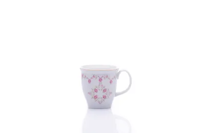 Produktbild von Becher quadratisch 0,33, weißes Porzellan, Blumen, Goldlinie, Leander