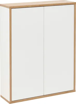 Produktbild von Fackelmann FINN Badmöbel weiß hängend, 60x75x20,5 cm mit 2 Türen in Holznachbildung hellbraun, skandinavisch, Push-to-Open, feuchtigkeitsresistent und pflegeleicht