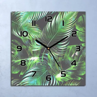 Produktbild von Wanduhr Echt-Glas-Küchenuhr Tropische Blätter Quarz Lautlos 30x30 Deko Bilder