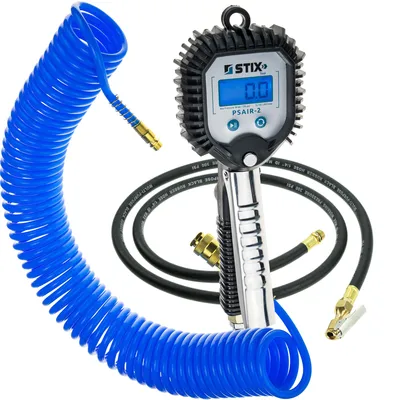 Obrázek produktu pro Tlaková pistole na pneumatiky STIX PSAIR-2 s digitálním manometrem 0-18 bar a 1,5 m hadicí + 10 mPolyuretanspirálová vzduchová hadice 8/5 mm