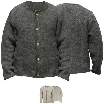 Produktbild von Herren Trachten Wolljanker Herrenstrickjacke Strickjacke Trachtennacke, Größe:58/3XL, Farbe:Anthrazit