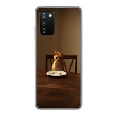 Produktbild von MuchoWow® Handyhülle Schutzhülle Hülle für Samsung Galaxy A03s Katze - Esstisch - Teller Silikon Softcase Handy Hülle - Schutz