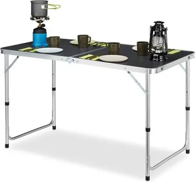Produktbild von Falttisch aus Aluminium MDF - Camping Tischleuchte - Höhe verstellbar 120x60 cm - Silber/grau Klapptisch