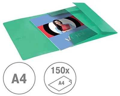 Produktbild von Grüne Leichtmap A4, 150 Blatt, 3 Klemmen, elastisch, für Schule und Zuhause