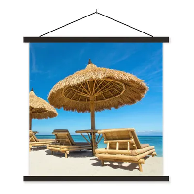 Produktbild von MuchoWow® Textilposter Strandkorb - Strand - Sonnenschirm - Meer - Sommer 40x40 cm mit schwarzem Rahmen - Fotos