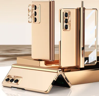 Image de Étui pour Samsung Galaxy Z Fold 5 protection magnétique avec porte-stylo, étui de protection avec film sur l'objectif et l'écran Or