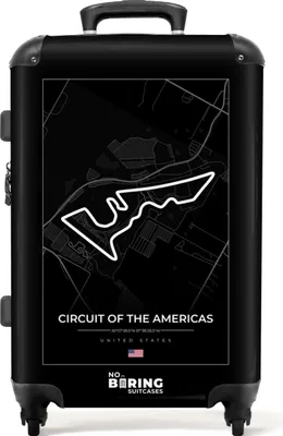 Produktbild von NoBoringSuitcases.com® Großer Koffer - Rennstrecke - F1 - Circuit of the Americas - Sport - Schwarz und weiß - Kombinationsschloss TSA - Hartschalen Trolley 4 Rollen - 72 liter - Reisekoffer - 66 cmKoffer Mittelgroß 67x43x25 cm, 72L,
