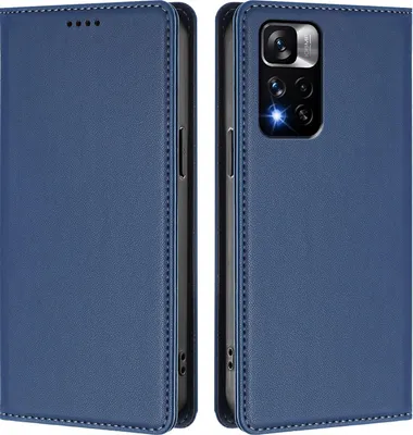 Produktbild von Handyhülle für Xiaomi Redmi Note 11 Pro+ 5G, Kunstleder Klapphülle Stoßfeste Magnetische Hülle mit Ständer Dunkelblau