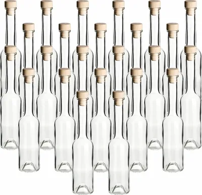 Produktbild von gouveo 24er Set Glasflaschen 200 ml Sinfonie mit Korken (HGK) - Kleine Flasche mit Korkverschluss - Leere Korkflasche für Likör, Wein, Essig, Öl