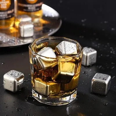Obrázek produktu pro Sada ledových kostek (1 sada ledových kostek 6/8 s úložnou krabičkou) Nádoba na ledové kostky z nerezové oceli 304 Whiskey Stone, opakovaně použitelné bez ředění (stříbrná, 8 kostek)