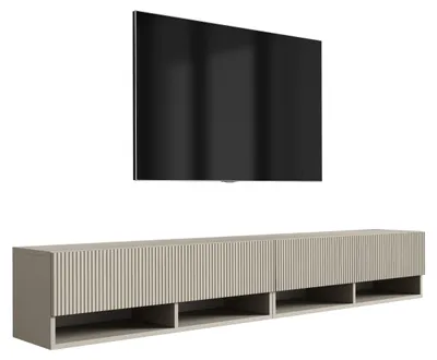 Image de Meuble TV (2 x 100 cm), façades striées, cachemire, 200 × 32 × 33,6 cm