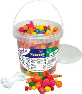 Produktbild von Playbox Holzperlen im Eimer 250 gr grundfarben