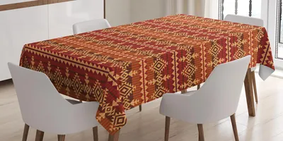 Produktbild von ABAKUHAUS Mexikaner Tischdecke, Altes aztekisches Kultur-Thema-klassische Dreieck-Muster-ursprüngliche Verzierungen, 140 x 240 cm, Pale Orange Braun
