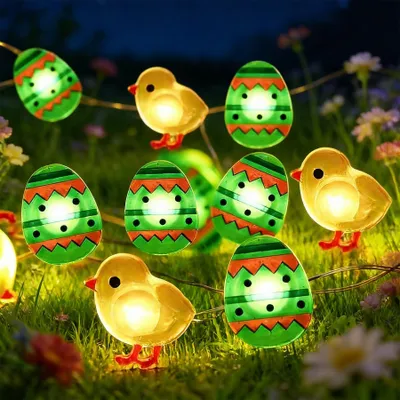 Oster-Lichterkette, 2 m, 20 LEDs, batteriebetrieben, für Innen & Außen