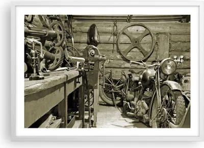 Produktbild von Gerahmtes Poster - Weißer Rahmen - Werkstatt Motor - 70x50 cm - Wand Bild - Wanddeko - Wandbilder - Kunstposter - Wandposter - Bilderrahmen - Bilder - Kunstdruck - Wandbild - P2WAA70x50-3519