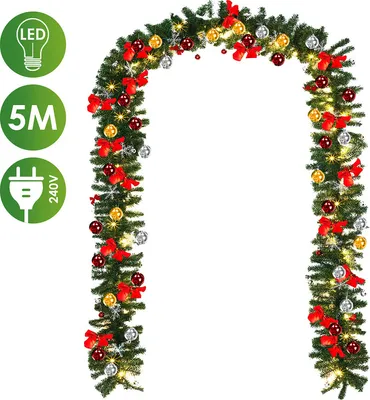 Produktbild von Fiqops 5m Weihnachtsgirlande mit Beleuchtung, Tannengirlande künstlich 100 LED warmweiß, IP44 Weihnachtskranz, Girlande Weihnachtsdeko für Weihnachten, Treppen, Kamine