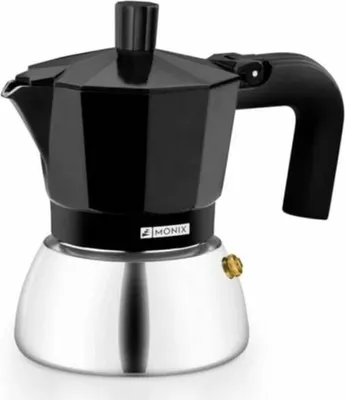 Obrázek produktu pro Monix M863009, Moka konvička, 0,47 l, Černá, Hliník, Nerezová ocel, 9 hrnků, Hliník