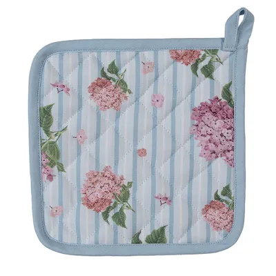 Produktbild von Clayre & Eef Topflappen 20x20 cm Blau Rosa Baumwolle Hortensie
