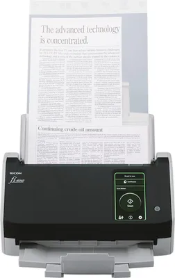 A Ricoh fi-8040 document scanner with paper loaded.