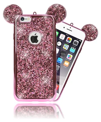 Zdjęcie produktu dla Etui na telefon komórkowy Apple iPhone 6 6S firmy NALIA, brokatowe etui z uszami myszy w kolorze różowym
