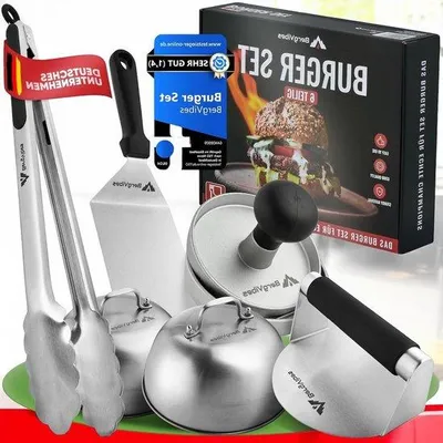 Produktbild von 6-teiliges Smash-Burger-Set für Gasgrill, Hamburgerpresse, Spatel, Edelstahl