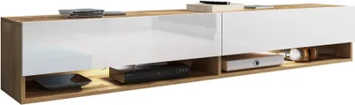 Produktbild von MINIO go for it, TV-Lowboard, TV-Schrank "ANNE", 180cm, stehend, hängend, mit LED-Beleuchtung, Wotan Eiche/ Weiss Glanz Farbe