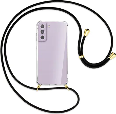 Produktbild von Handykette Backcover-Schutzhülle mit Band (Metall goldfarben) für Samsung Galaxy S21 FE - schwarz
