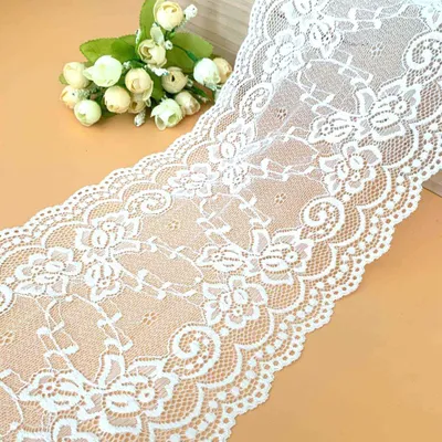 Elastisches Spitzenband 4,57 m, 18 cm breit, Nylon, Weiß