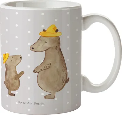 Produktbild von Mr. & Mrs. Panda Tasse Bären mit Hut - Grau Pastell - Geschenk, haferl, Becher, Kaffeebecher, Pott, Vatertag, Muttertag, Papi, Keramikbecher, Familie