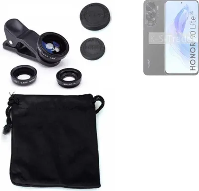 Produktbild von K-S-Trade Smartphone Kamera Linsen Set Kompatibel mit Honor 90 Lite 3in1 Clip-On Kamera Adapter Macro Weitwinkel FishEye Fischauge Objektiv Linse