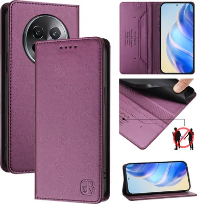 Image de Etui en cuir pour Realme 13+/Realme 13 Pro, étui à rabat avec fentes pour cartes, portefeuille et support Violet