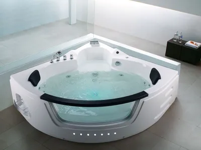 Zdjęcie produktu dla BELIANI Wanna narożna biała akrylowa 215 x 155 cm LED hydromasaż zagłówki nowoczesna