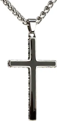 Produktbild von Lederkette Edelstahlkette 316L SCHWARZ KREUZ 60 cm Edelstahl 04-02