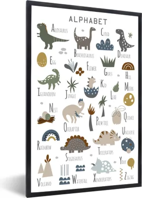 Produktbild von MuchoWow® Gerahmtes Poster Dinosaurier - Kinderzimmer - Tyrannosaurus - Jungen - Mädchen - Kinder 60x90 cm - Poster mit Schwarzem Bilderrahmen Wandposter Rahmen Foto Bilder - Kunst